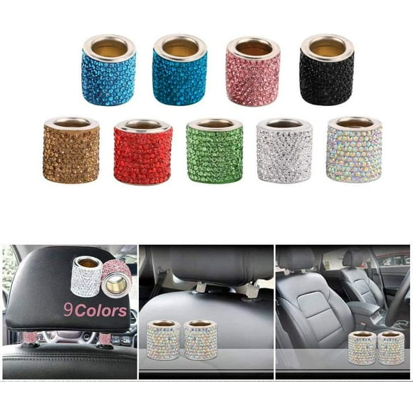 DAMAIE Lot de 4 Colliers d'Appui-tête de Voiture, Colliers d'Appui-tête de Voiture Anneaux Décor Bling Bling Cristal Diamant Glace pour Voiture SUV Camion Décoration Intérieure (Blanc)