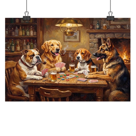 Dogs Playing Poker Canvas Art Print 12''x18'' Unframed Funny Dog Wall Decor Poster