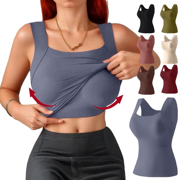 Cotton Tank Top with Built in Shelf Bra for Women Spaghetti Strap Cami Undershirt Basic Tops Green S