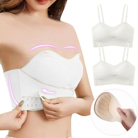 

ERTUTUYI Womens 2PCS Non Slip Front Buckle Detachable Shoulder Strap Bra Chest Pad Underwear White M