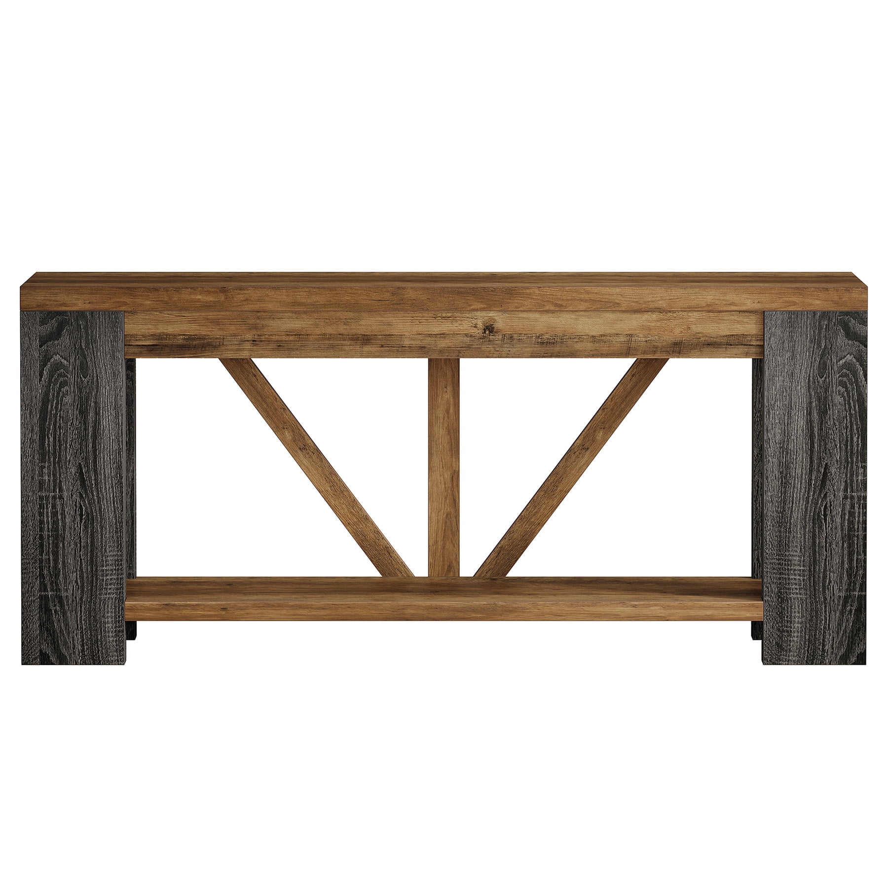 Fnova 70.9" Console Table, 2-Tier Farmhouse Entryway Table, Narrow Long Wood Sofa Table Behind Couch with V-Shaped Support for Living Room, Hallway, Foyer