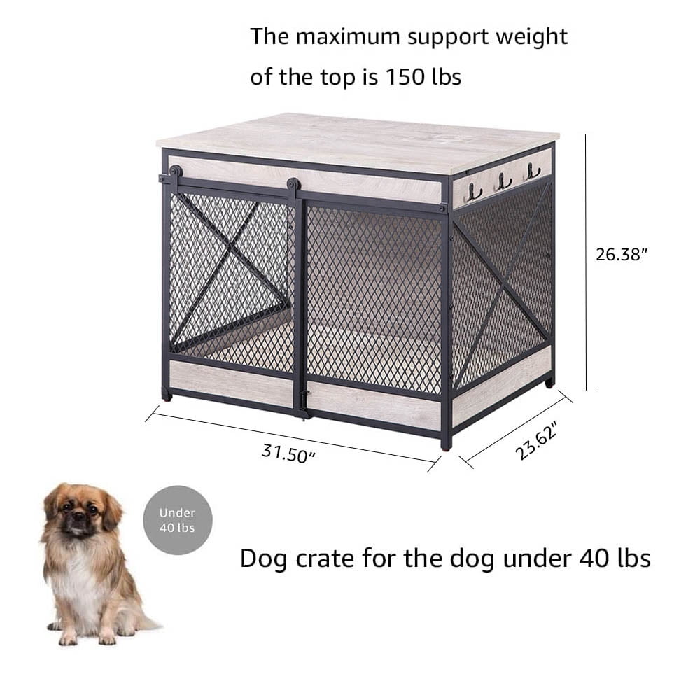 Unipaws Furniture Style Dog Crate, Wooden Mesh Pet Kennels, Dog House Indoor Use, Gray
