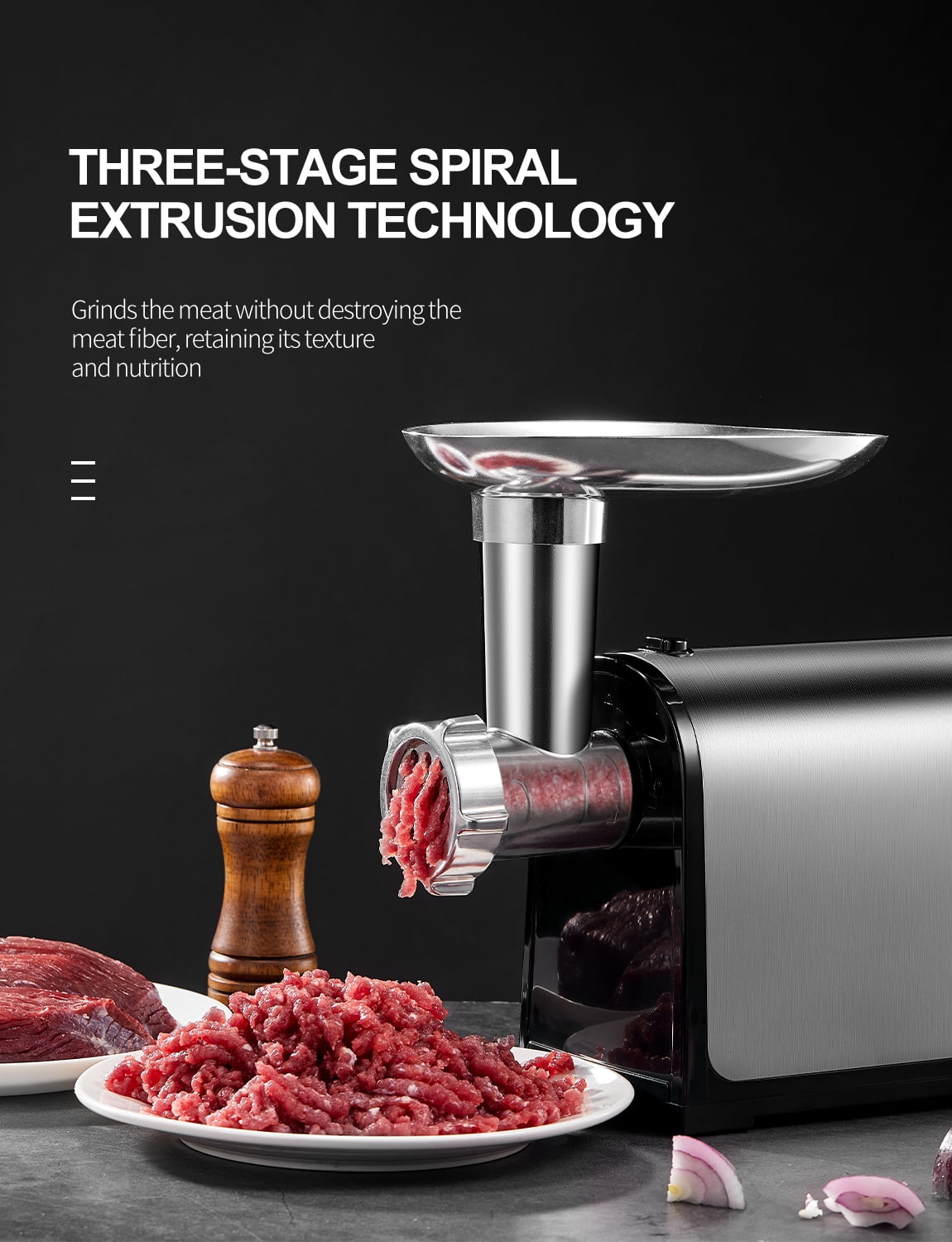 Meat Grinder Electric, Stainless Steel Compact Sausage Stuffer, 3 Grinding Plates & 2 Blades