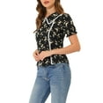 thumbnail image 4 of INSPIRE CHIC Women's Floral Peter Pan Collar Lace Trim Ruffle Sleeve Blouse XS Black, 4 of 6