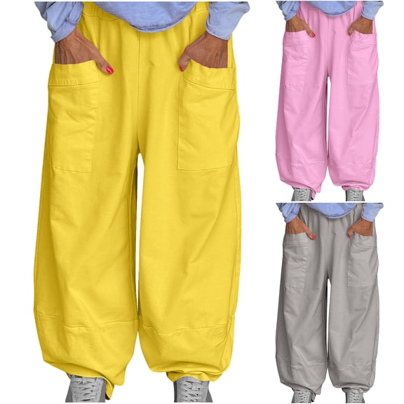 Dxzfnsa Womens Sweatpants Cargo Fleece Lined Baggy Athletic Jogger with Pockets 2025 Casual Trendy Pants Fall Outfits Travel Pants(Yellow,S-5XL)
