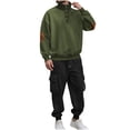 thumbnail image 2 of Zylanna Men's Casual Outfit Sets, 2 Piece Elastic Waist Long Sleeve Turndown Collar Pullover + Pants Sets for Men Army Green, 2 of 7