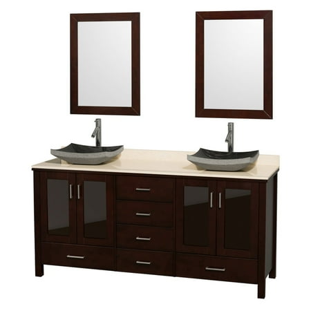 Wyndham Collection Lucy 72 Inch Double Bathroom Vanity In Espresso Wyndham Collection Lucy 72 Inch Double Bathroom Vanity In Espresso White Carrera Marble Countertop Pyra Bone Porcelain Sinks And 24 Mirrors