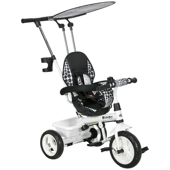 Qaba 6 in 1 Kids Tricycle with Removable Handlebar and Canopy, White