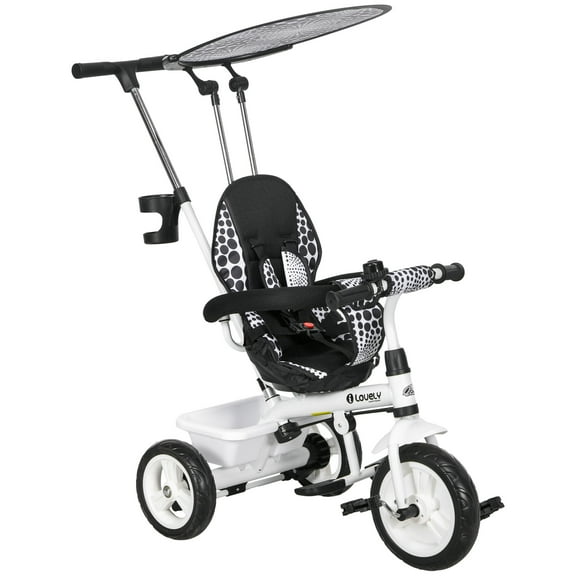 Qaba 6 in 1 Kids Tricycle with Removable Handlebar and Canopy, White