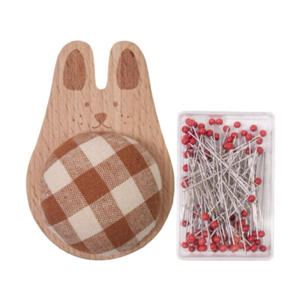 Alfiletero con base de madera de 100 alfileres, accesorios para herramientas de costura para el hogar Set B