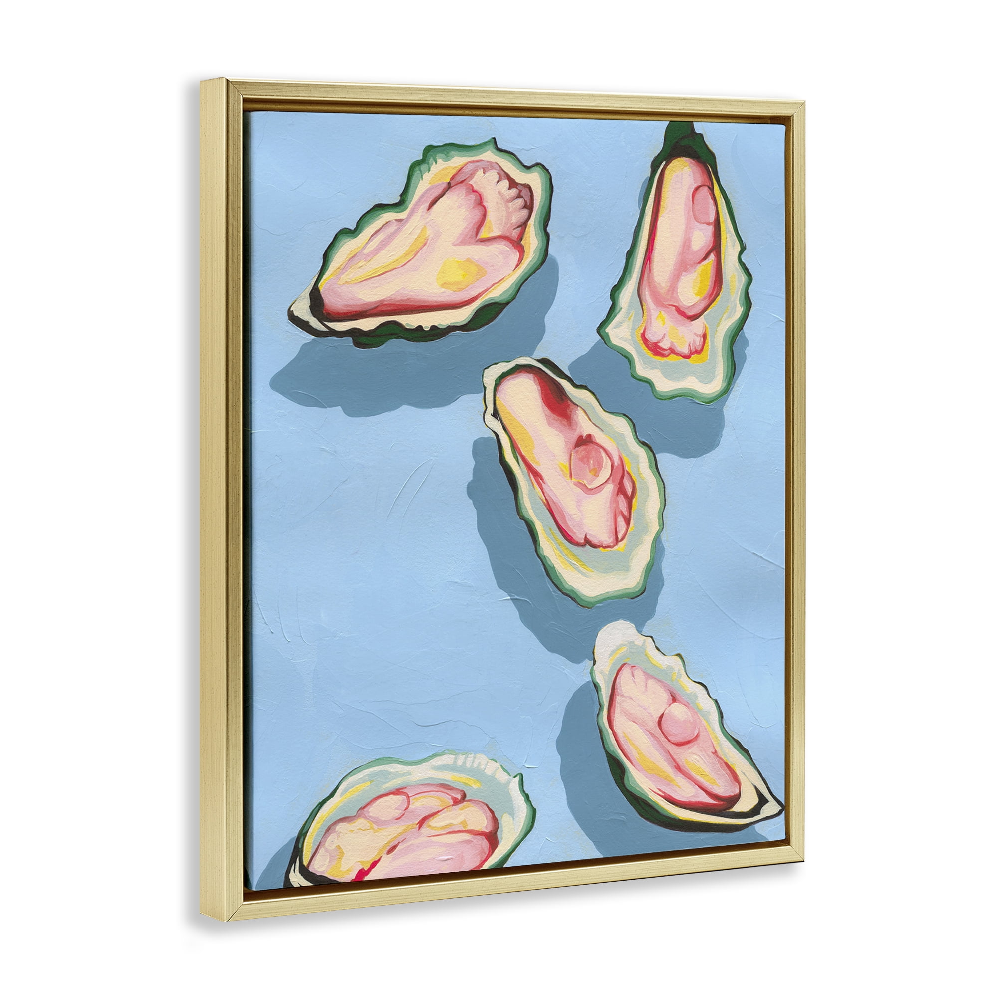 Stupell Industries Bold Oysters on Blue Animals & Insects Painting Gold Floater Framed Canvas Art Print Wall Art, 17 x 21
