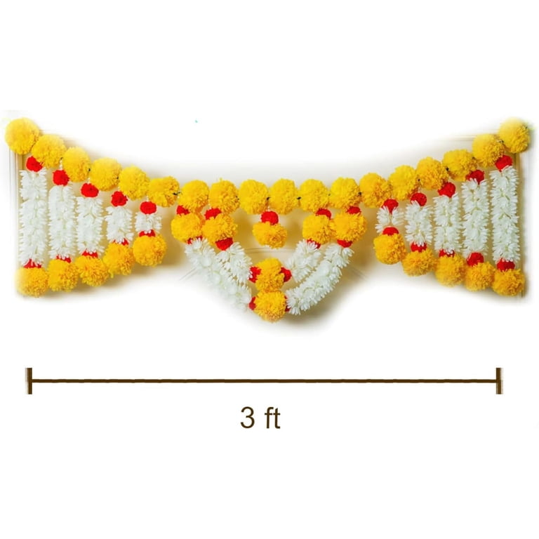 Pink & Orange Beads Artificial Marigold Fluffy Flowers Garlands Door Toran Set, For Decoration at ₹ 275/piece in Thane