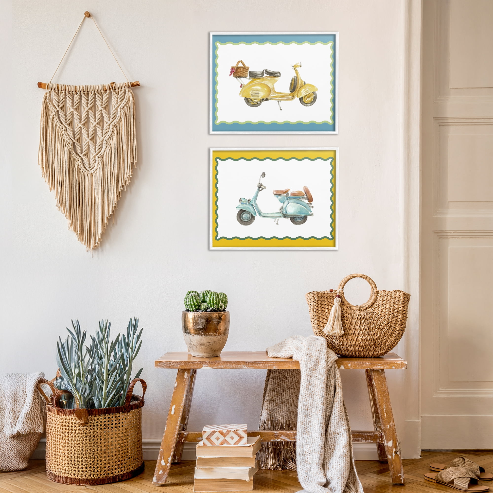 Stupell Industries Wavy Bordered Scooters 2 Piece White Framed Giclee Art Set, design by Lanie Loreth