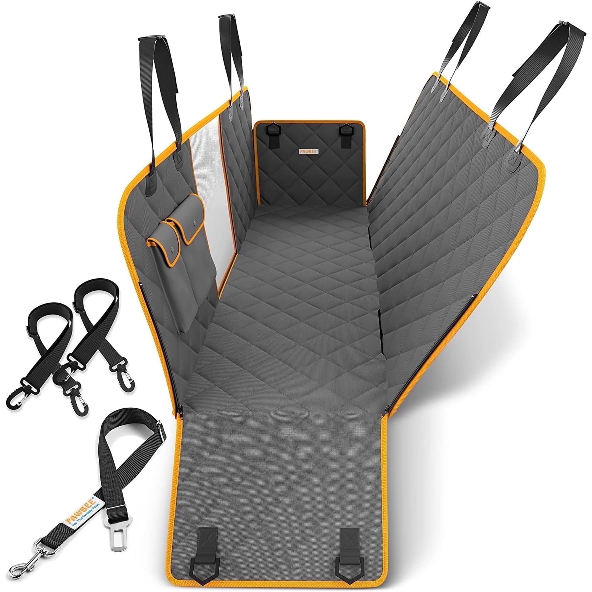 PAWBEE Dog Car Seat Cover, Waterproof & Nonslip Back Seat Hammock with Mesh Window & Seat Belt