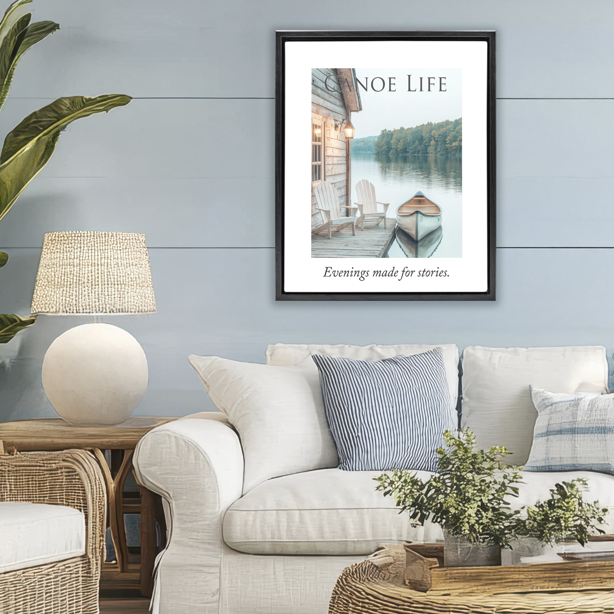 Stupell Industries Canoe Life Quote Black Framed Floater Canvas Wall Art, design by A Barefoot Stylist