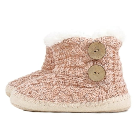 

PacificPlex Womens Cable Knit Faux Shearling Fur Lined Bootie Slippers House Shoes Fluffy Soft Warm Slip On Anti-Skid Cozy Plush Cute Slipper Booties Boots (L/XL Blush) L/XL Blush