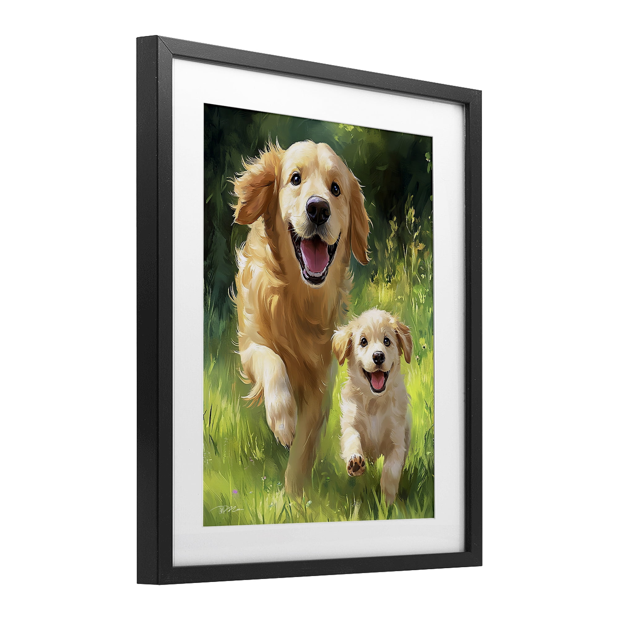 Father & Son Labrador Black Framed Print Under Glass, design by Momart