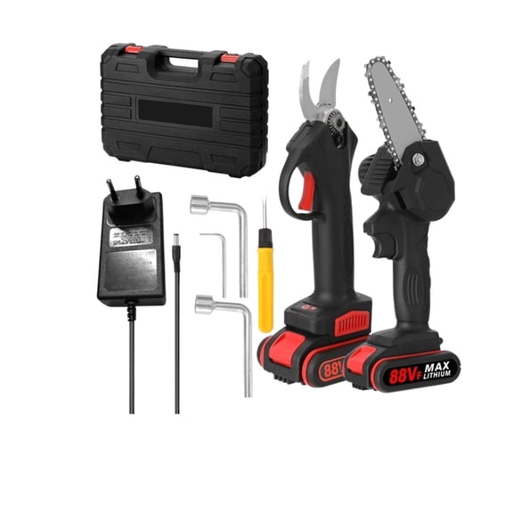 21V 30mm Cordless Brushless Motor 88VF Electric Pruning Shear 4inch Brush Motor Chainsaw Set Woodworking Tool ,Easy to Operate