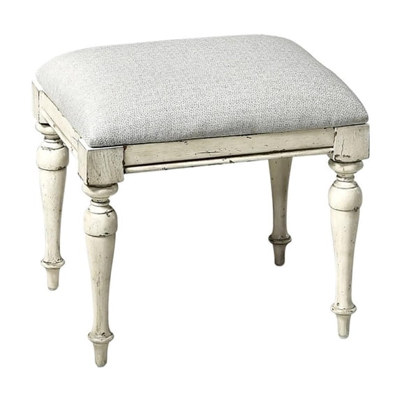 Pemberly Row Farmhouse Distressed Rustic Ivory Wood Vanity Bench