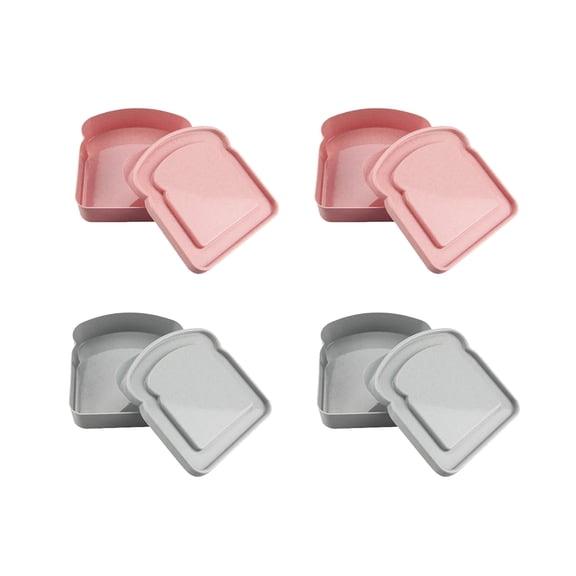 COREBAY Pink & Grey Reusable Toaster-Shaped Sandwich Lunch Boxes (4 Pack) – Plastic Food Containers with Lids for Meal Prep