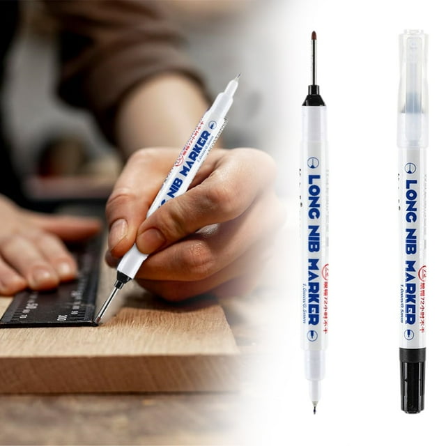 Under $1 Deep Hole Marker Pen, Long Head Deep Hole Marker Pen for Woodworking & Construction, Quick-Drying Ink, Industrial Marking Pen, Black, by Goohae