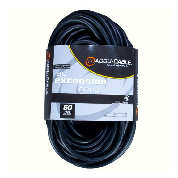 American DJ 50 Foot 16 Gauge Indoor Outdoor Extension Cable ETL Approved, Black