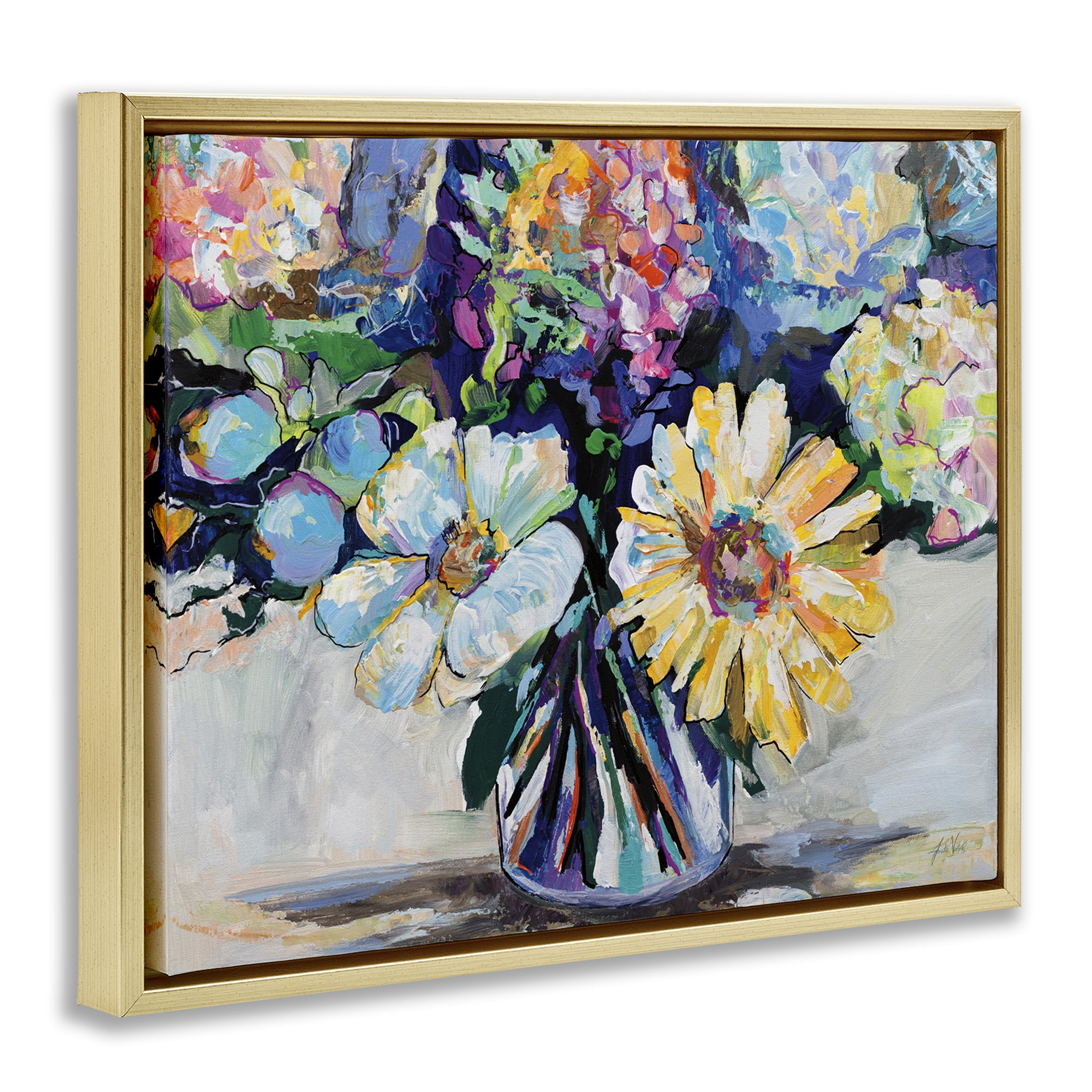 Stupell Industries Exciting Times Bouquet Botanical & Floral Painting Gold Floater Framed Art Print Wall Art, 31 x 25