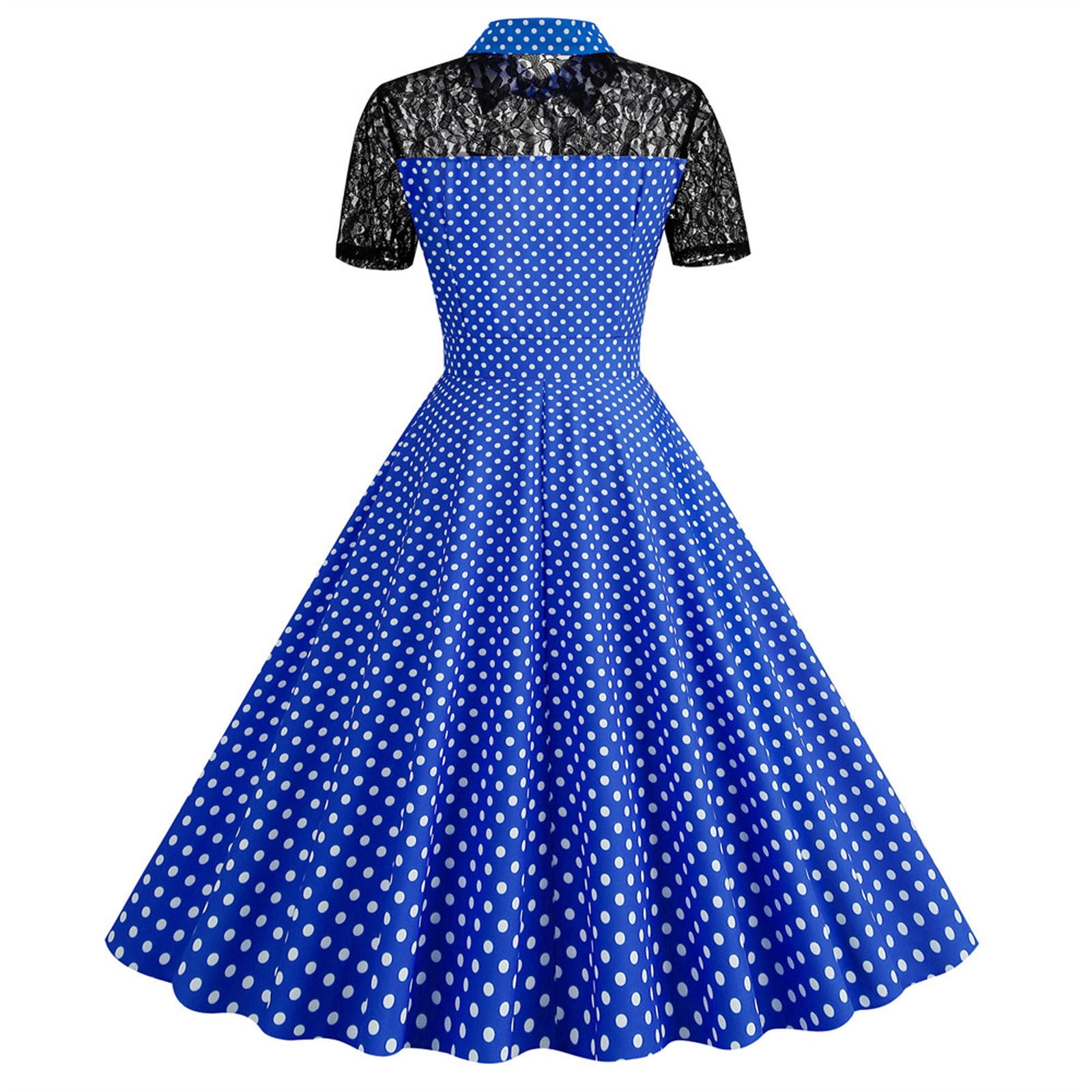 Womens Dress Midi Women Dress Womens 1950s Vintage Short Sleeve Rockabilly Swing Dress Lace Cocktail Prom Party Dress Adult Female Clothes Blue Size M