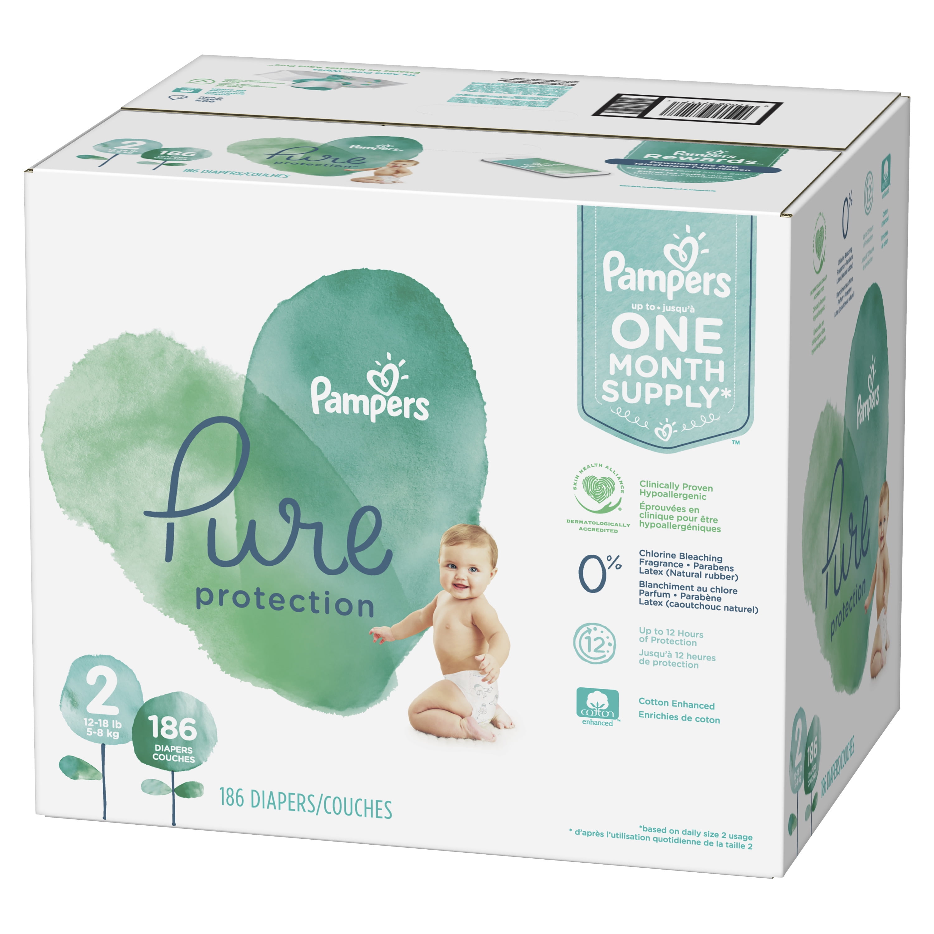 [Buy 2, Get $25 Gift Card] Pampers Pure Protection Diapers, Size 2, 186