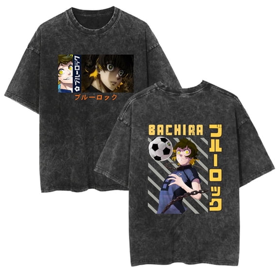 YOUSHENGER Cotton TShirt Anime BLUE Washed Vintage TShirt For Men Women Tops Fashion LOCK O-Neck Tee Shirt