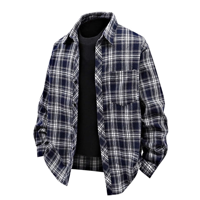 Blusa y camisa de manga larga con cuello vuelto para hombre, informal, con botones, bolsillo enrejado, cuello vuelto, camisa de manga larga para hombre, abrigo de poliéster