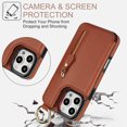 thumbnail image 2 of TECH CIRCLE for iPhone 16 Pro Zipper Pocket Case with Card Holder & Finger Ring, PU Leather Wallet Case Card Slot Magnetic Closure Kickstand Shockproof Protective Women Men Cover,Brown, 2 of 7