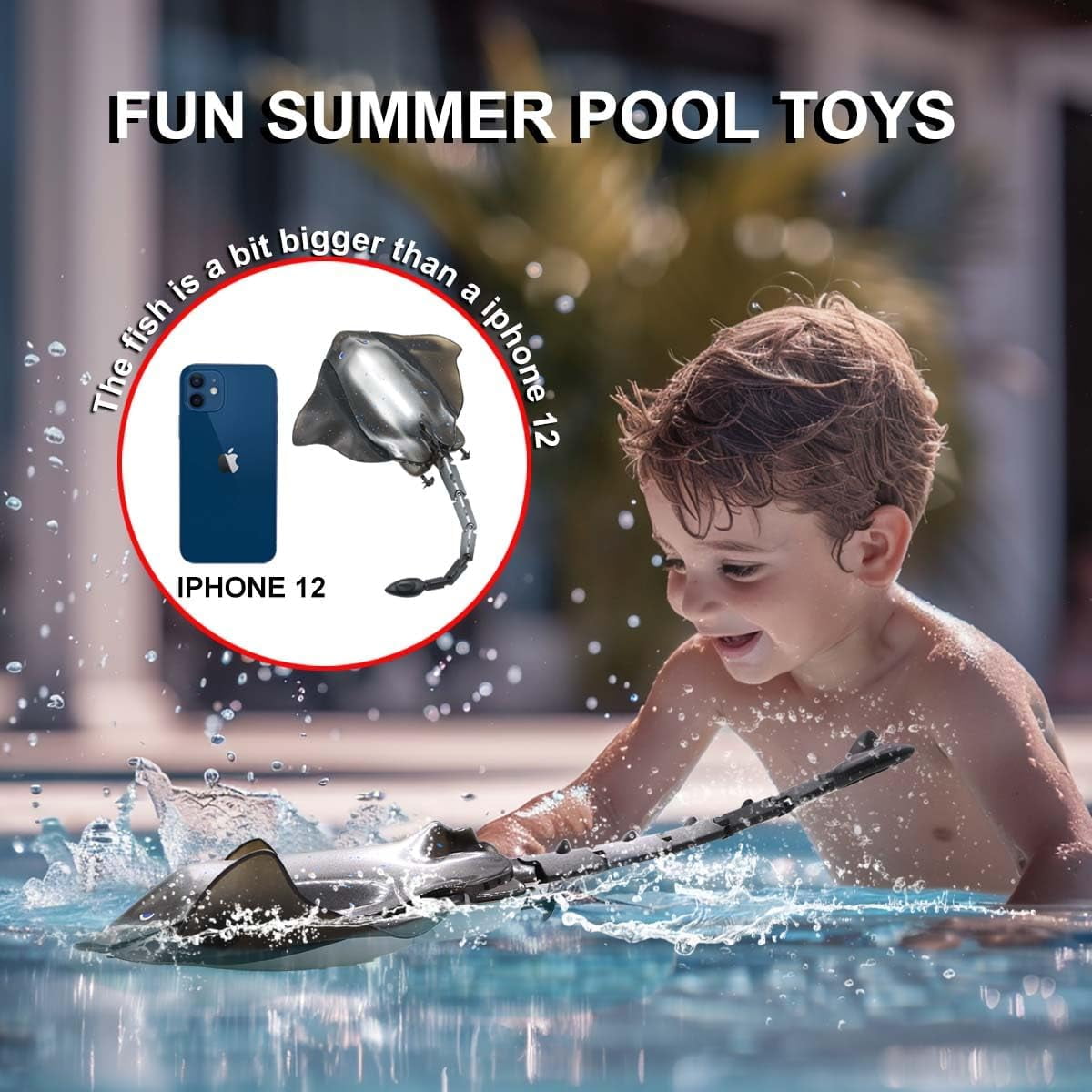 LAFALA Pool Toys Remote Control Stingray Diving into Water High Simulation Robot Manta ray Lights Rechargeable Battery Great Gift RC Boat for 8-12 Year Kids Black