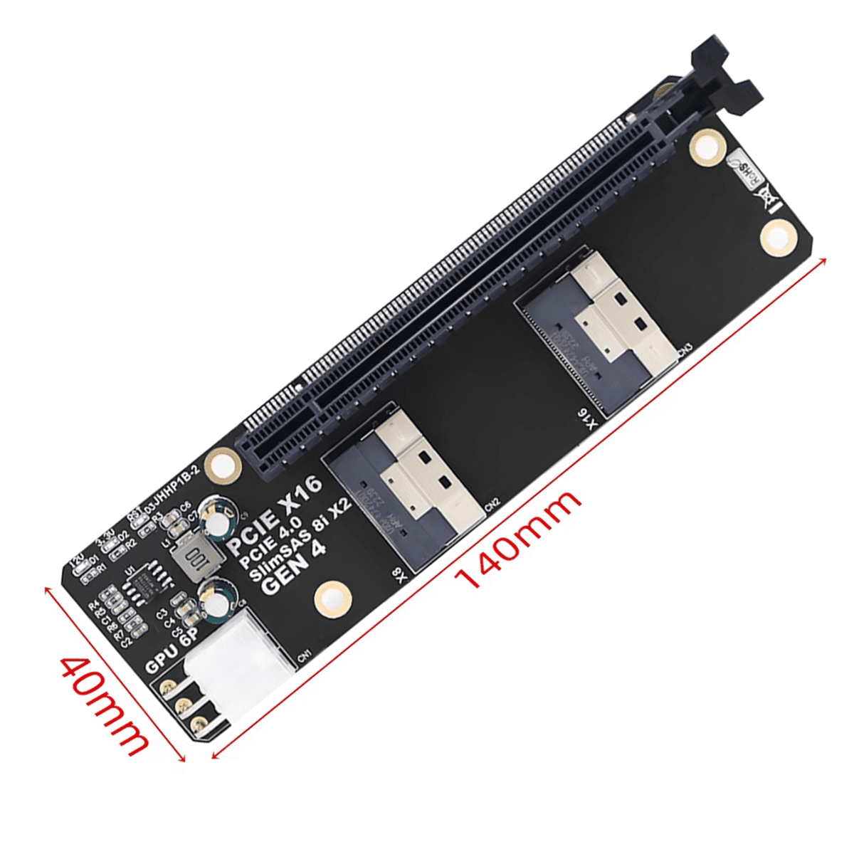 2 Port SlimSAS 8i X2 to PCIe 4.0 X16 Slot Adapter Card SFF8654 Riser Card GEN4 for Network Graphics Video Card GPU 6Pin,1 set x PCIe4.0x16 slot adapter board,Black