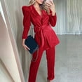 thumbnail image 2 of LYXSSBYX Blazer Sets Women 2 Piece Outfits Women's Solid Turn Down Collar Long Sleeve Coat Tops + Pants + Belt Trousers Suit Set, 2 of 9
