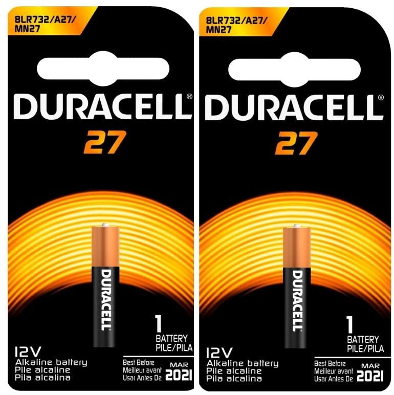 2PC DURACELL A27 12V Alkaline Battery for Watches, Keyless Entries, and