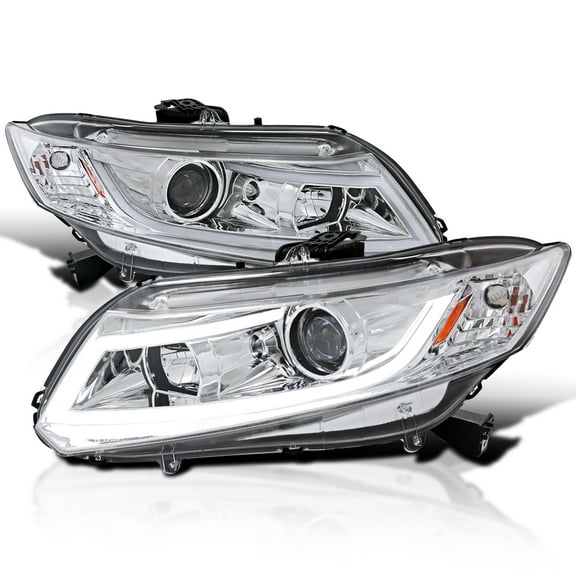Spec-D Tuning Chrome Projector Headlights W/ LED Light Bar Compatible with 2012-2015 Honda Civic 4dr Sedan, 2012-2013 Honda Civic 2dr Coupe, Left   Right Pair Headlamps Assembly