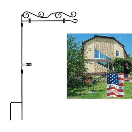Garden Flag Stand - Floral Style  Garden Yard Flag Pole Holder Stands  Powder Coated Weather-Proof Paint Flagpole with Spring Stopper & Anti-Wind Clip for Garden Lawn