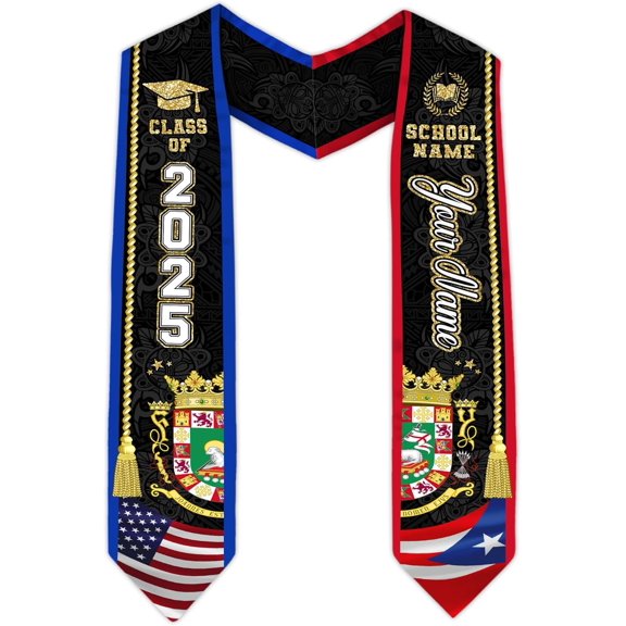 Personalized Puerto Rican Graduation Stole, Puerto Rican Graduation Sash 2025, Puerto Rico Graduation Sash
