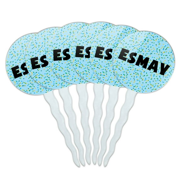 Esmay Cupcake Picks Toppers - Set of 6 - Blue Speckles