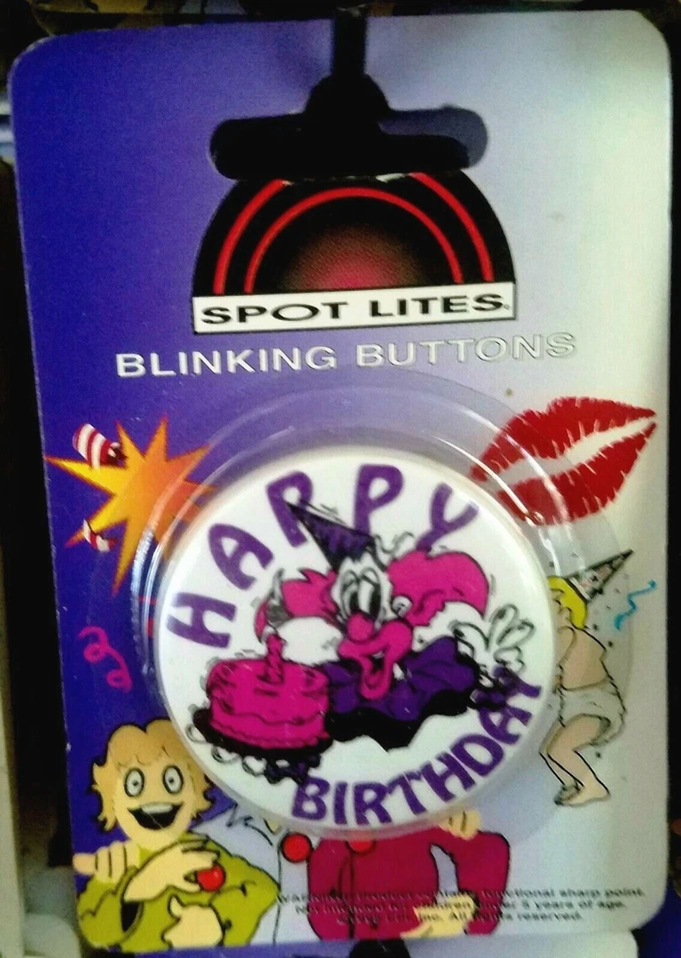 BUTTERFLY- Purple Happy Birthday Clown Blinking Buttons Badges Lot Of 5 - Party Favors New