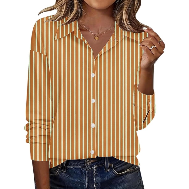 Camisas de Manga Larga para Mujeres Blusa de Trabajo Casual de Ajuste Suelto con Collar de Solapa Versátil Capa de Color Sólido