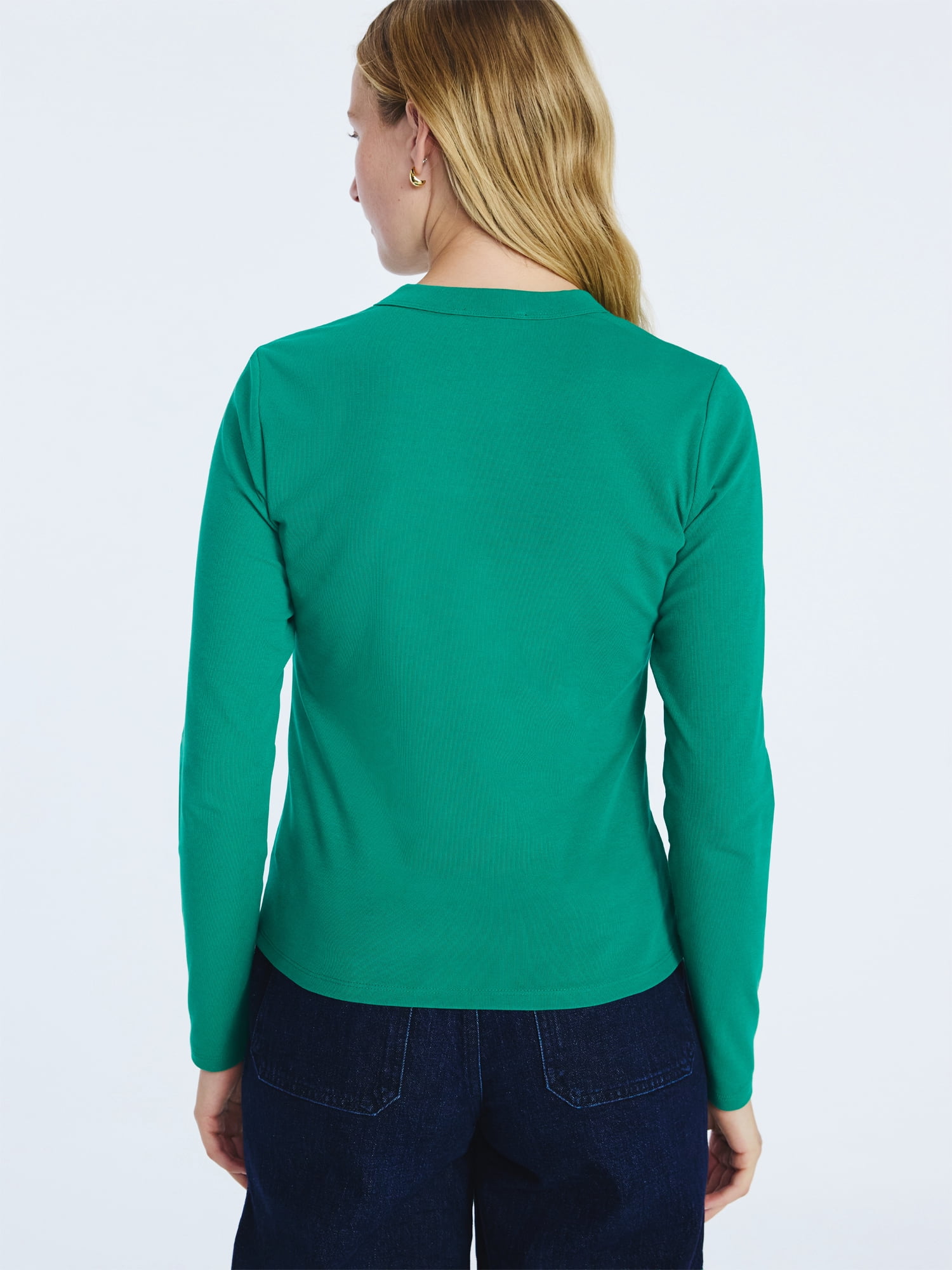 Free Assembly Women's V-Neck Henley with Long Sleeves, Sizes XS-XXL