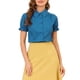 thumbnail image 5 of INSPIRAR CHIC Blusas de Algodón con Cuello Peter Pan y Botones Vintage para Mujeres Chic Teal L, 5 of 7