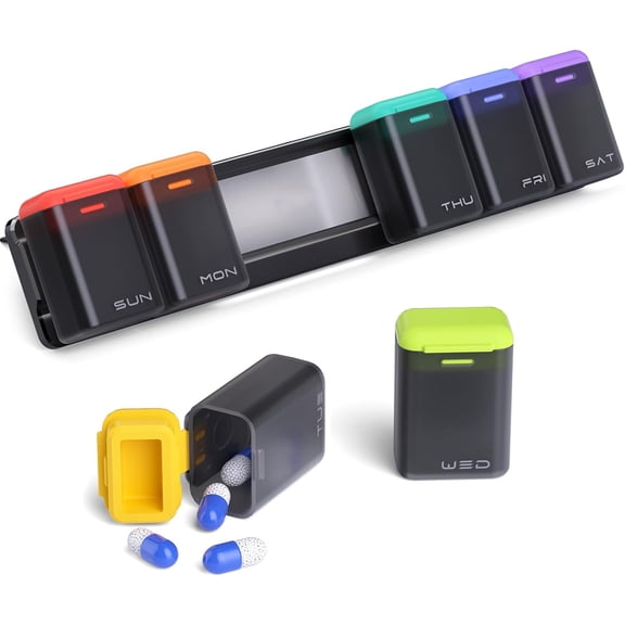 YMWVH 7 Day Magnetic Weekly Pill Organizer - Removable Once Daily Large Travel Pill Case, Black Medicine Container for Vitamins & Supplements