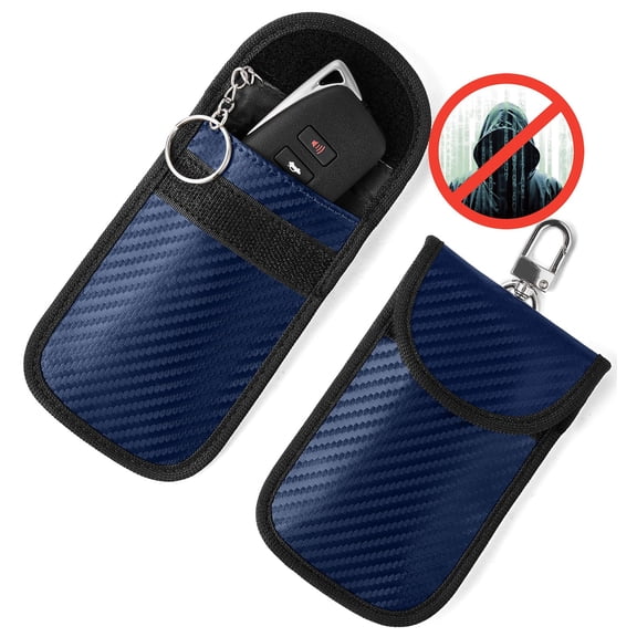 Deally Faraday Pouch for Key Fob, 2 Pack Premium Faraday Key Fob Protector– Car RFID Signal Blocking, Car Security Protection, Anti-Theft Pouch, Anti-Hacking Case Blocker, Blue