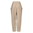 thumbnail image 5 of MIUOWANP Women's Cotton And Linen Pants with Pockets Solid Color Elastic Waisted Split Cuffed Wide Leg Trousers Size XXXL(14)Khaki, 5 of 8
