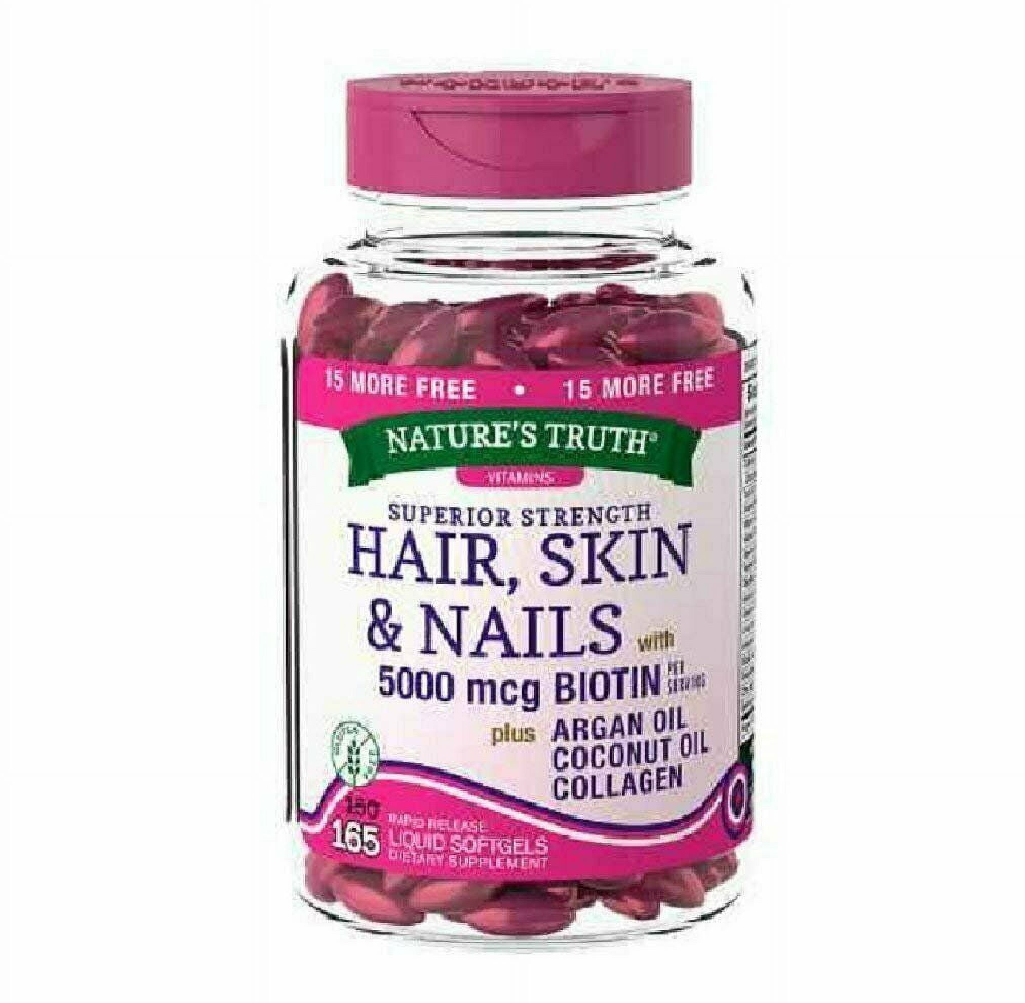 Natures Truth Superior Strength Hair, Skin and Nails with 5000mcg Biotin Softgels, 165 Ea, 6 Pack