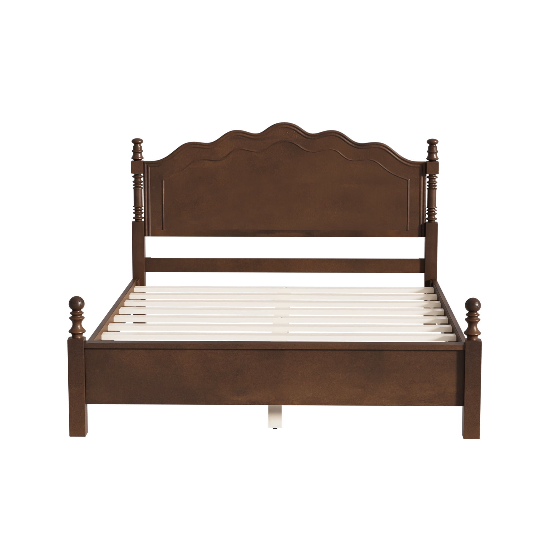 Noble House Queen Size Wood Platform Bed with Curved Headboard, Spindle Posts, Espresso