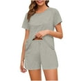 thumbnail image 2 of Feancey Shorts Set for Women Summer Outfits Short Sleeve Tshirt and Drawstring Shorts Lounge 2 Piece Sets Solid Color Casual Homewear Outfit Gray XL, 2 of 8